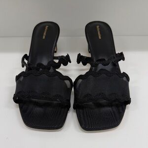 Rebecca Minkoff Black Ruffle Slide Sandals
